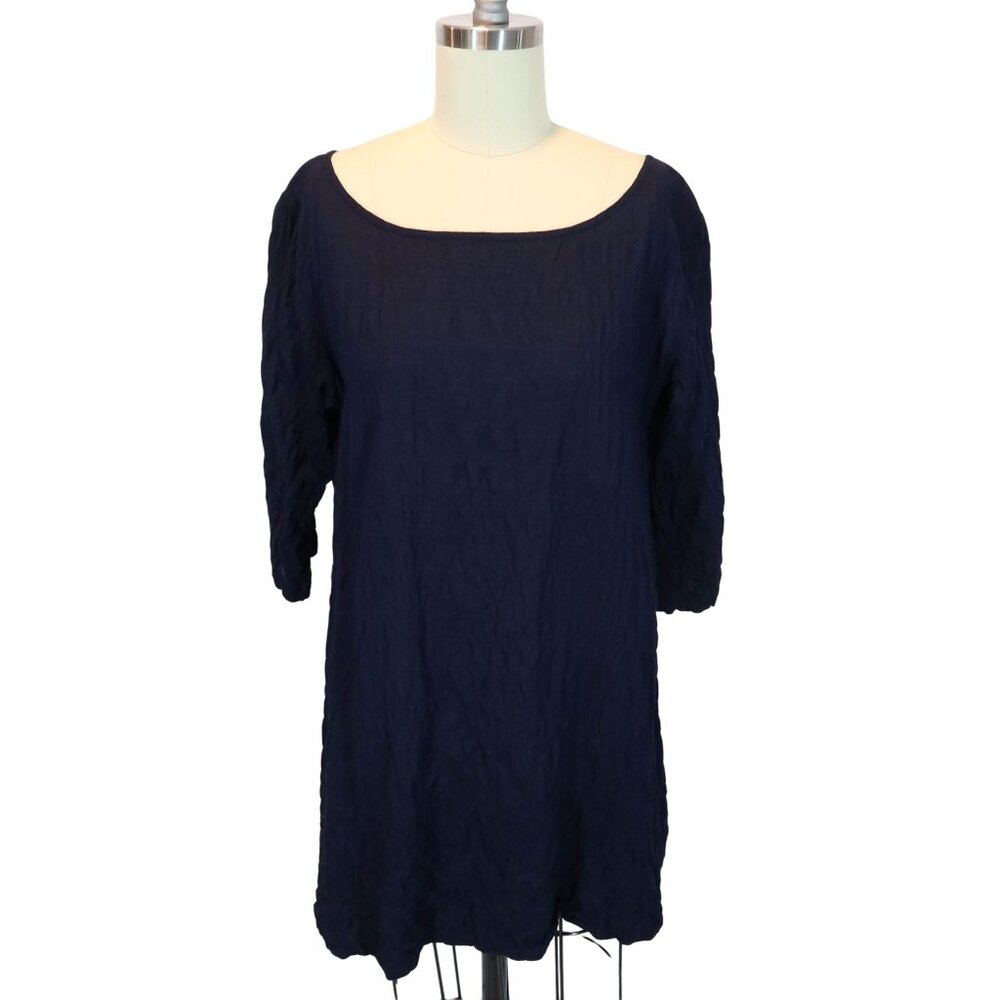 JESS BROWN Textured 3/4 Sleeve Tunic Top Size S Navy Lagenlook Quiet Luxury